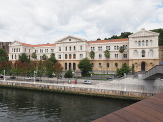 Building of university of Deusto and Nervion river in Bilbao city in Spain