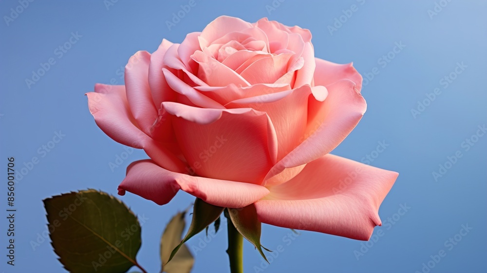 Poster pink rose against blue sky