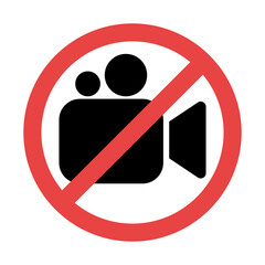 Video recording prohibited icon. Cross on video camera illustration