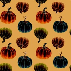 Seamless  pattern with colourful pumpkins
