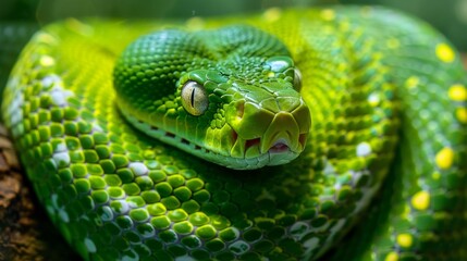 Fototapeta premium Close-up of a Green Tree Python, Generative AI