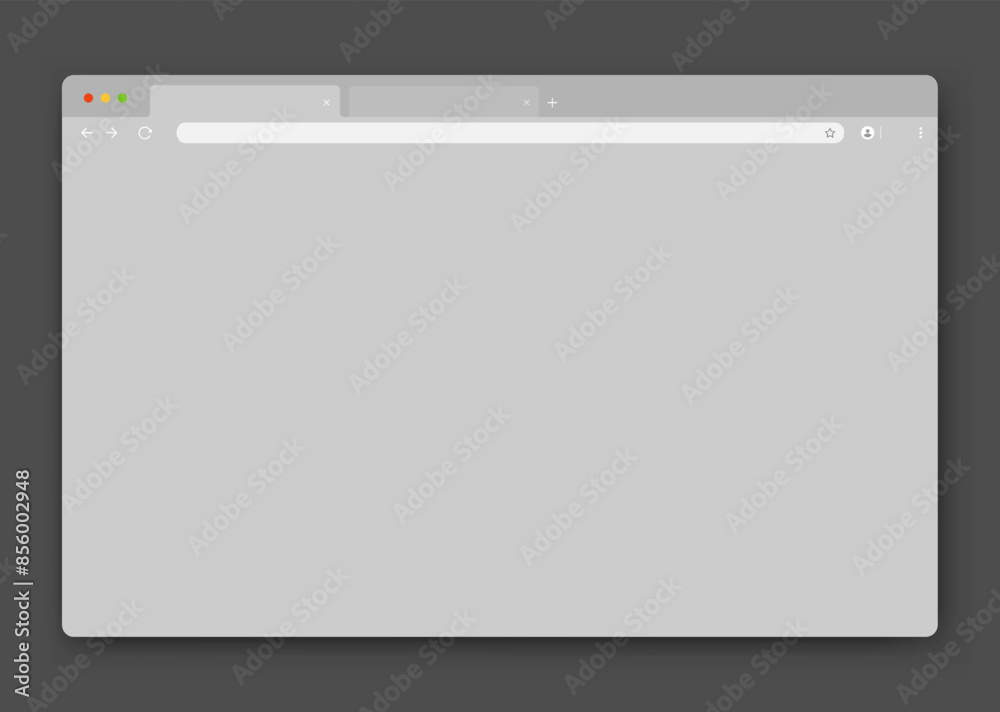 Poster an empty browser window in gray on a dark background. website layout with search bar, toolbar and bu