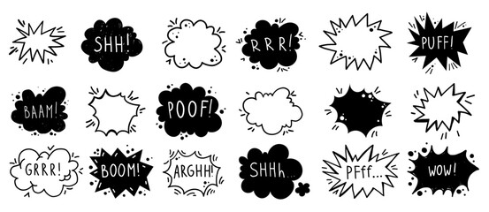 Comic freehand bubbles explosion bomb splash boom cloud hand drawn set collection © Alina Nikitaeva