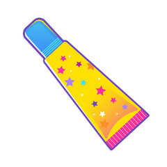Vibrant cartoon illustration of colorful lip gloss tube, y2k aesthetic, perfect for retro-themed designs, playful decor, and nostalgic graphics.