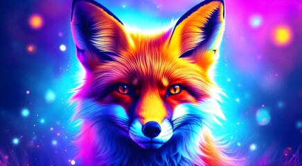 Fototapeta premium A colorful digital artwork of a fox made in bright neon and gradient colors