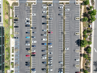 Open car parking lot viewed from above, aerial top view