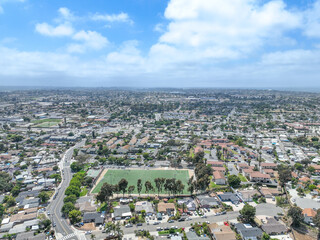 Aerial view of houses and communities in Vista, Carlsbad in North County of San Diego, California. USA.