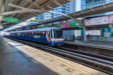 BKK BTS Bangkok Mass Transit System Sky train which is an elevated tram over the busy streets oh...
