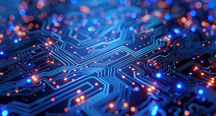 Obraz premium Abstract Circuitry With Glowing Blue and Orange Lights