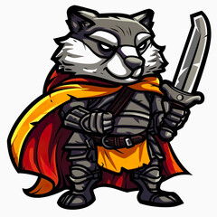 Brave Badger Warrior holding sword. Badger knight cartoon character