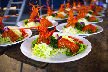 a traditional Taiwanese lobster salad served at a banquet