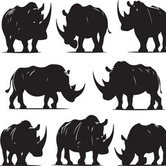 set of rhino silhouettes