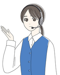 説明するコールセンターの女性