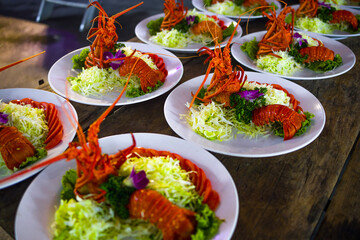 a traditional Taiwanese lobster salad served at a banquet