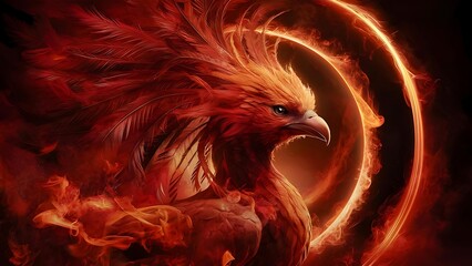 Abstract red phoenix with fire - 4