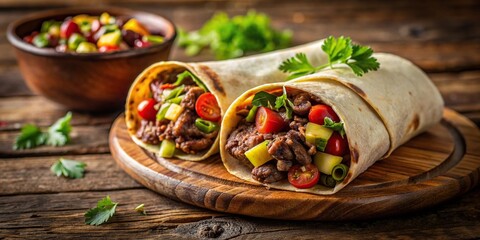 Rustic Mexican beef burrito with elegant presentation , Mexican, beef, burrito, food, rustic, elegant, traditional, savory
