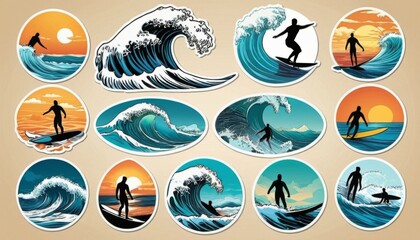 stickers illustrations about surfing . Generative ai