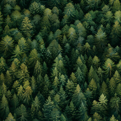Seamless background green forest. Coniferous trees texture. Photo generated using AI