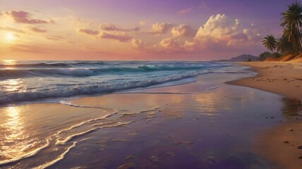 Beautiful sunset on the beach with sea wolves