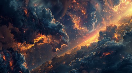 Fiery Clouds in a Starry Night