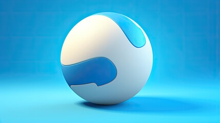 3D rendering of a futuristic ball with a glowing blue stripe. The ball is set against a blue background and has a glossy surface.