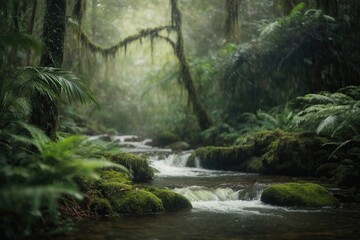 Realistic rain forest depicted in an artistic way