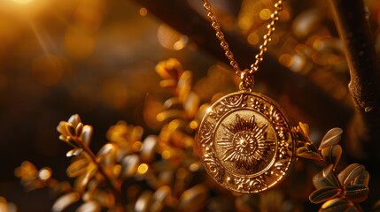 A close-up of a gold pendant with a meaningful symbol, showcasing gold's role in personal adornment and as a valuable asset