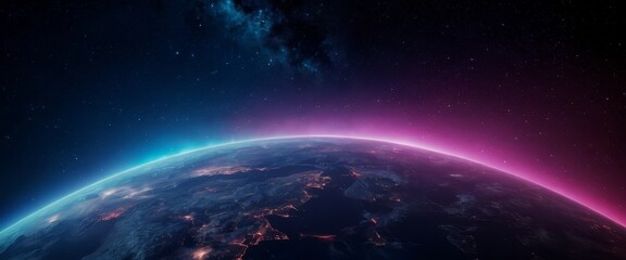 Obraz premium Neon lights of the cosmos a vibrant nebula