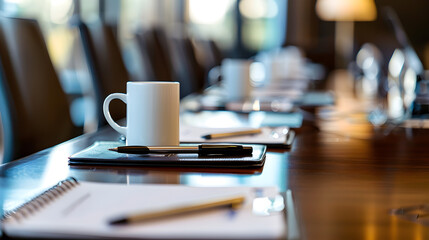 A detailed image of a conference room table with laptops, notepads, and coffee cups.


 - Powered by Adobe