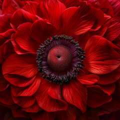 Vibrant Macro Shot of a Red Flower in Full Bloom,  Close-Up View of burgundy flower