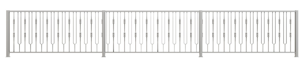 Tropical Elegance: 3D Indochine Railing. Elevate your design with this 3D render of a sleek metal balustrade featuring captivating Indochine-inspired motifs (transparent background).