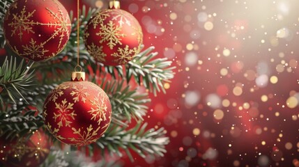 Obraz premium Christmas Tree Decorations with Red Baubles, Generative AI