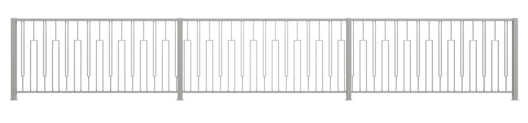  This 3D render features a modern Art Deco balustrade in sleek metal, with clean lines and minimalist elegance (transparent background).