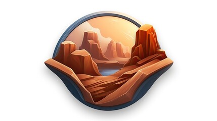 Obraz premium An illustration of a canyon landscape with red rocks and a river running through it.