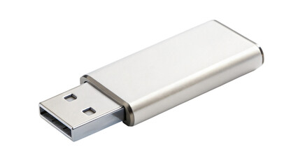 Isolated white USB flash drive for portable data storage on computers