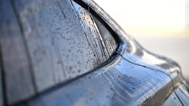 Water Droplets on Car Window After Car Wash