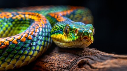 Close-up of Vibrant Multicolored Snake, Generative AI