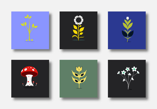 Hand Drawn Botanical Flower And Leaves Art Poster Template