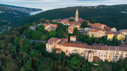 Obraz premium Labin Croatia old and cozy city on Istria. Drone aerial view