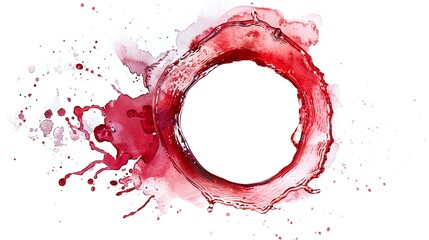 Wine stain red watercolor glass mark ring circle isolated drink background drop white alcohol. Red stain stamp spot paper wine splash cup texture splatter spill water round art winery blot trace.