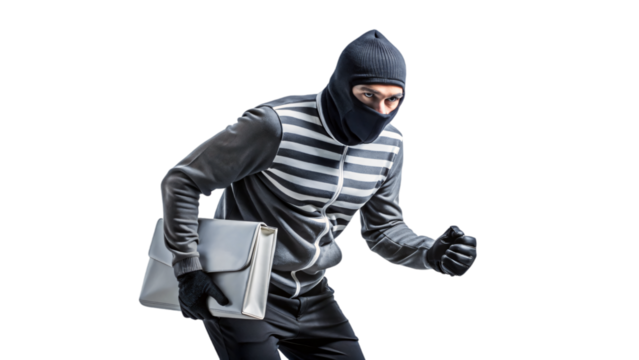 Man in mask, a robber , threat during a crime