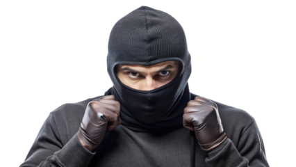 Man in mask, a robber , threat during a crime
