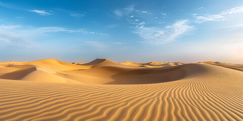 Serene desert landscape with rolling sand dunes | Scenic view of vast desert under a clear sky
