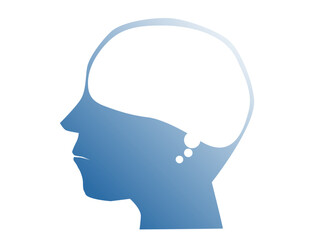 シンプルな頭部の横顔のシルエットと吹き出し