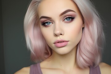 Close Up Portrait of a Young Woman With Pink Eyeshadow and Blonde Hair
