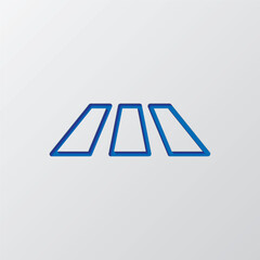 Crosswalk simple icon vector. Flat design. Paper cut design. Cutted blue symbol with shadow. Gray background