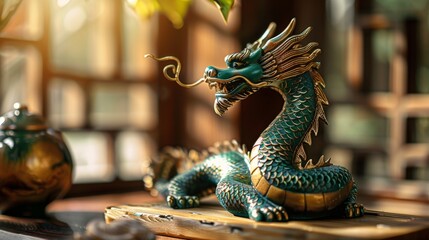 Obraz premium Intricately Designed Dragon Statue, Generative AI