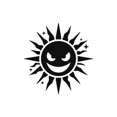 Angry summer sun with naughty face silhouette illustration