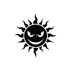 Angry summer sun with naughty face silhouette illustration