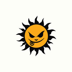 Angry summer sun with naughty face silhouette illustration
